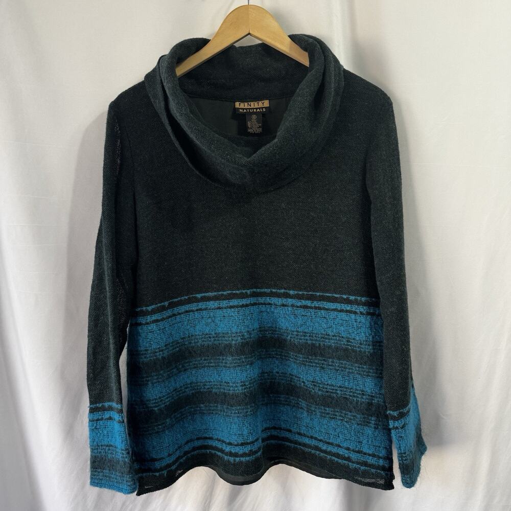 Finity Naturals Womens Cowl Neck Sweater Sz 10 Green Blue Wool Mohair Classic